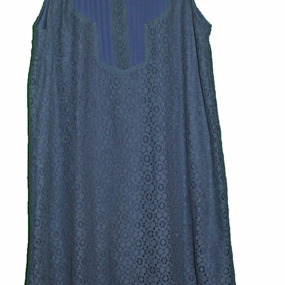 Women's Ya Dress Navy Lace Over Cotton Liner Sleeveless Size Large Knee Length - Picture 2 of 3